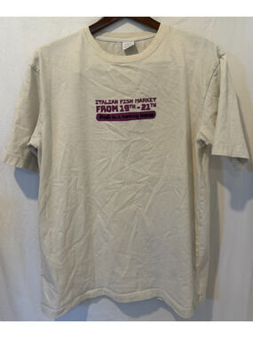 Zara Amalfi Coast Italian Fish Market Graphic T-Shirt Cream - L